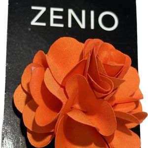 Zenio Men's Floral Lapel Pin Orange Flower 100% Microfiber Fabric